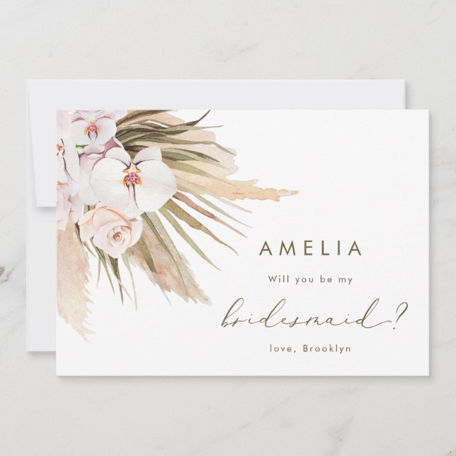 Invitación Watercolor Pampas Grass Serás Mi Novia (Anverso)