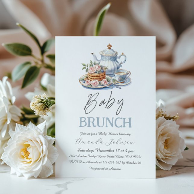 Invitación Watercolor Pancake Blueberry Baby Shower Brunch (Subido por el creador)