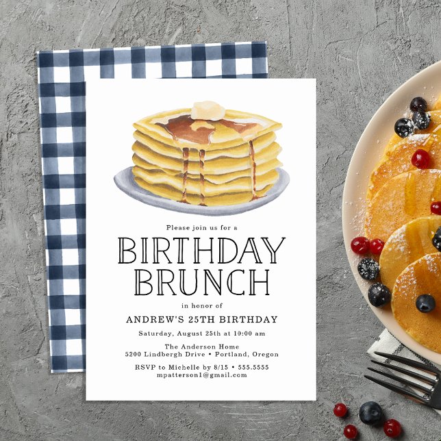 Invitación Watercolor Pancake Brunch Fiesta de cumpleaños (Subido por el creador)