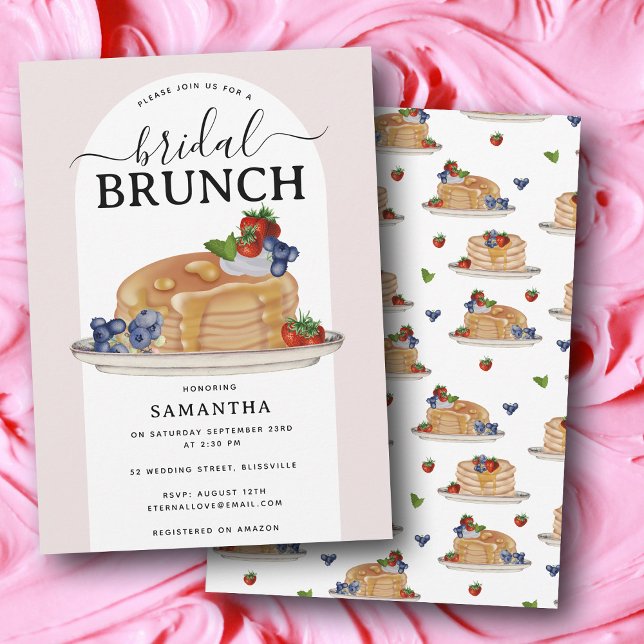 Invitación Watercolor Pancakes Berries Brunch Bridal Shower (Watercolor Pancakes Berries Brunch Bridal Shower Invitation)