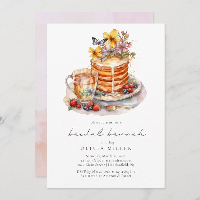 Invitación Watercolor Pancakes Bridal Brunch (Anverso / Reverso)
