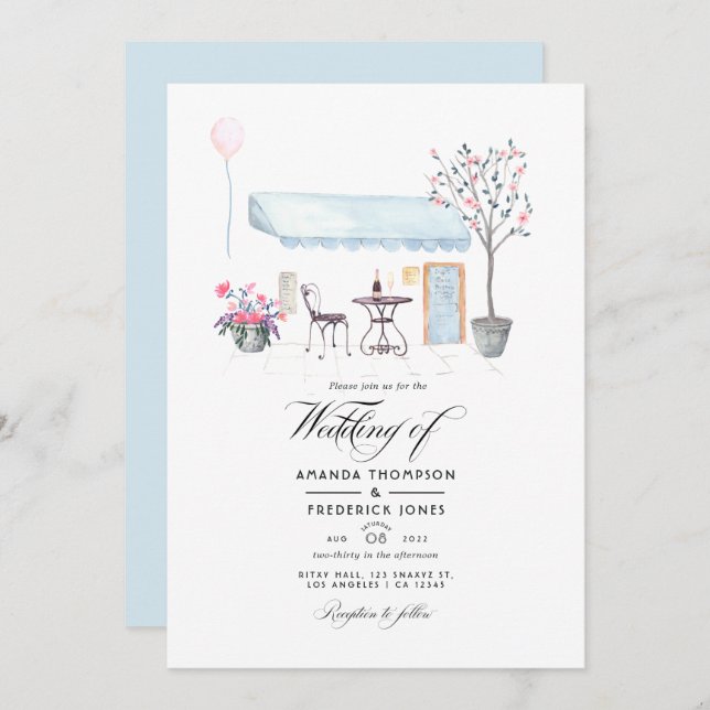 Invitación Watercolor París Boda Foto (Anverso / Reverso)