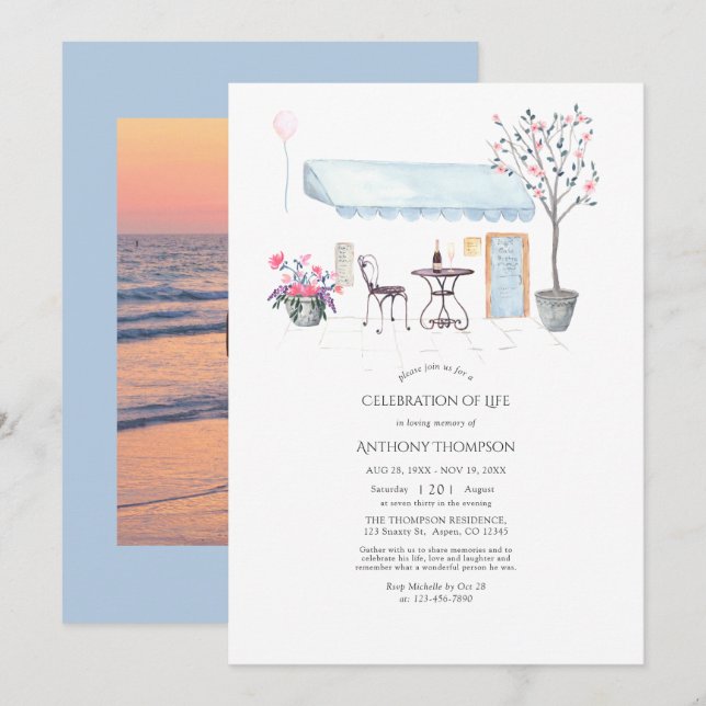 Invitación Watercolor París Celebración de la Vida (Anverso / Reverso)