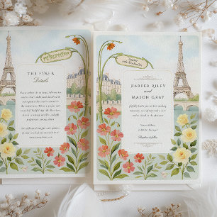 Invitación Watercolor Paris Eiffel Tower Boda