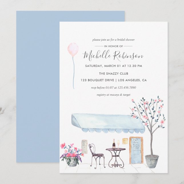 Invitación Watercolor París Tema Bridal Shower (Anverso / Reverso)