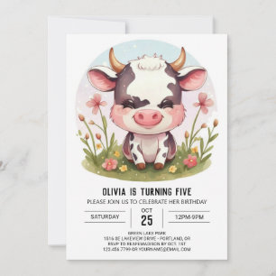 Invitación Watercolor Pastel Barnyard Cow Cumpleaños
