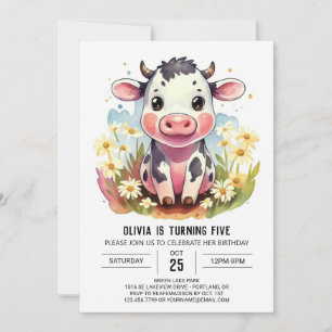 Invitación Watercolor Pastel Barnyard Cow Cumpleaños