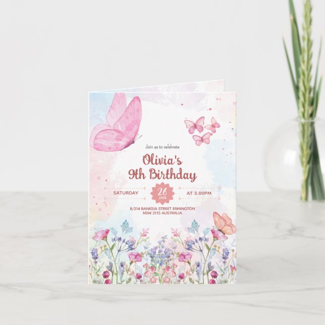 Invitación Watercolor Pastel Butterfly Folded Card Invitation (Anverso)