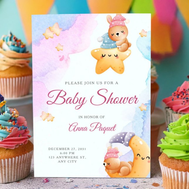 Invitación Watercolor Pastel Cute Teddy Bear Baby Shower (Watercolor Pastel Cute Teddy Bear Baby Shower Invitation, We Can Bearly Wait)