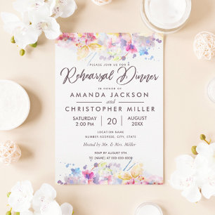Invitación Watercolor Pastel Floral Ensayo Cena
