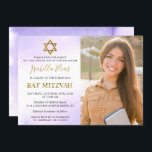 Invitación Watercolor Pastel Morple Gold Bat Mitzvah Foto<br><div class="desc">Acuarela Pastel Morado Bat de Oro Mitzvah Foto Invitación</div>