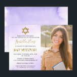 Invitación Watercolor Pastel Morple Gold Bat Mitzvah Foto<br><div class="desc">Acuarela Pastel Morado Bat de Oro Mitzvah Foto Invitación</div>