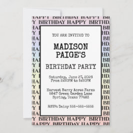Invitación Watercolor Pastel Rainbow Happy Birthday