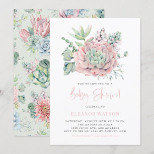 Invitación Watercolor Pastel Succulens Baby Shower