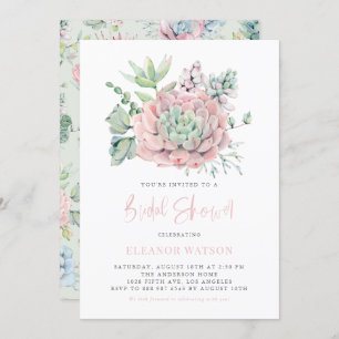 Invitación Watercolor Pastel Succulens Bridal Shower