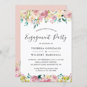 Invitación Watercolor Patel Rubor Floral Engagement Party