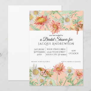 Invitación Watercolor Peach Coral White Floral Bridal Shower
