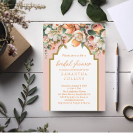 Invitación Watercolor Peach Gold Floral Bridal Shower