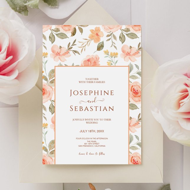 Invitación Watercolor Peach Mint Floral Garden Wedding (Subido por el creador)