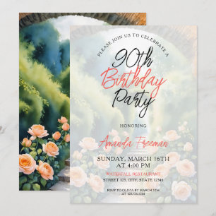 Invitación Watercolor Peach Rosas Garden 90º cumpleaños