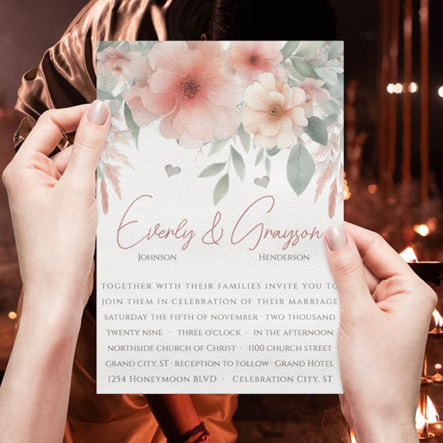 Invitación Watercolor Peachy Pink Sage Green Boda (Subido por el creador)