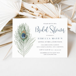 Invitación Watercolor Peacock Feather Briather Shower