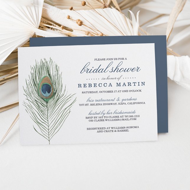 Invitación Watercolor Peacock Feather Briather Shower (Subido por el creador)