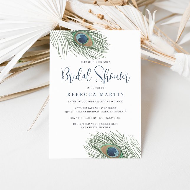 Invitación Watercolor Peacock Feather Briather Shower (Subido por el creador)