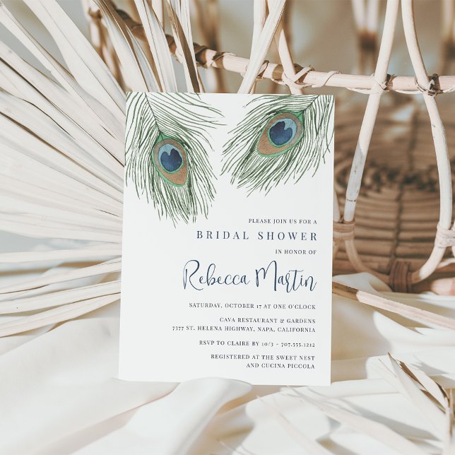 Invitación Watercolor Peacock Feather Briather Shower (Subido por el creador)