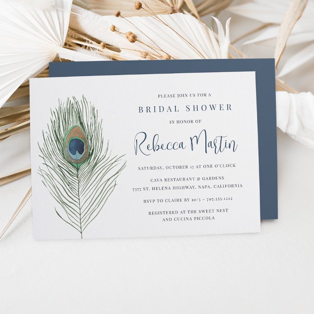 Invitación Watercolor Peacock Feather Briather Shower (Subido por el creador)