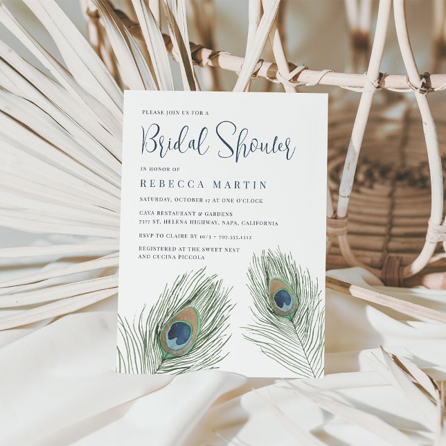 Invitación Watercolor Peacock Feather Briather Shower (Subido por el creador)