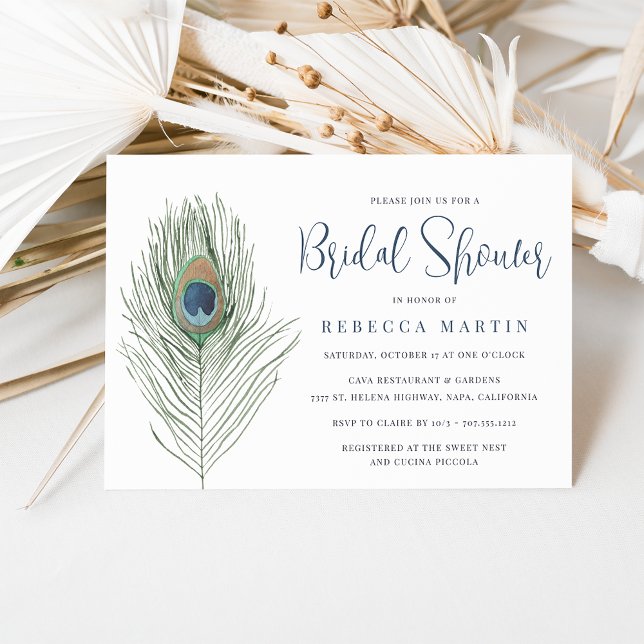 Invitación Watercolor Peacock Feather Briather Shower (Subido por el creador)