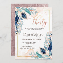 Invitación Watercolor Peacock Floral 30 cumpleaños