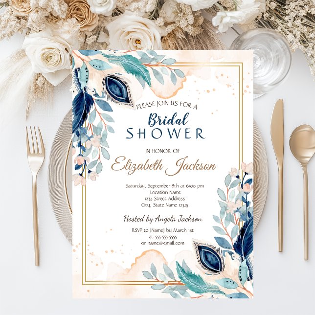 Invitación Watercolor Peacock Floral Brillante (Subido por el creador)