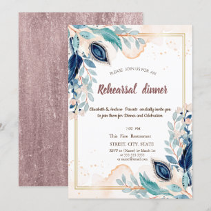 Invitación Watercolor Peacock Floral Ensayo Cena