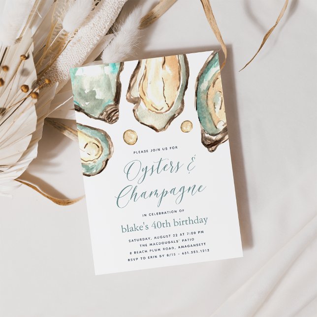 Invitación Watercolor Pearl Oysters & Champagne Fiesta (Subido por el creador)