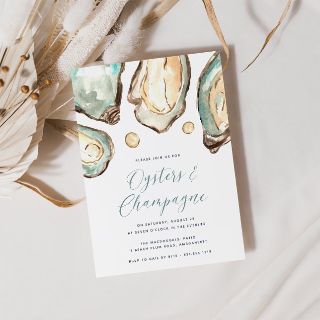 Invitación Watercolor Pearl Oysters & Champagne Fiesta (Subido por el creador)