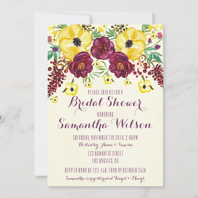 Invitación Watercolor Peonies Bridal Shower (Anverso)