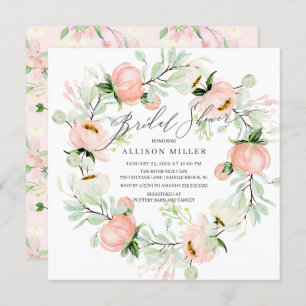 Invitación Watercolor Peonies Floral Wreath Brillante