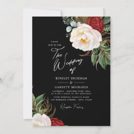 Invitación Watercolor Peonies Personalizable Boda negro