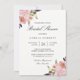 Invitación Watercolor Peonies Pink Purple Briple Shower