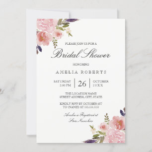Invitación Watercolor Peonies Pink Purple Briple Shower