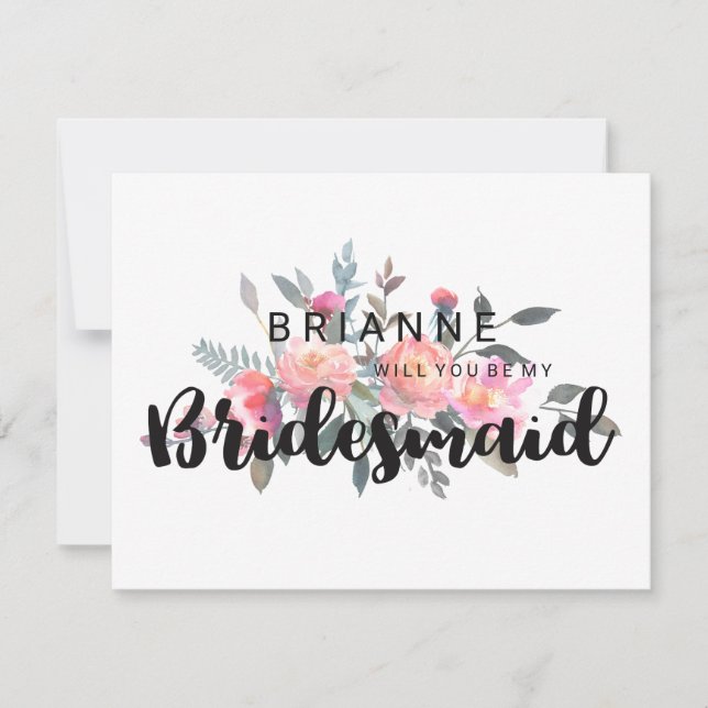 Invitación Watercolor Peony Floral Serás Mi Novia (Anverso)