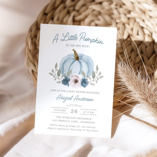 Invitación Watercolor Pequeña Calabaza Baby Shower Azul (Subido por el creador)