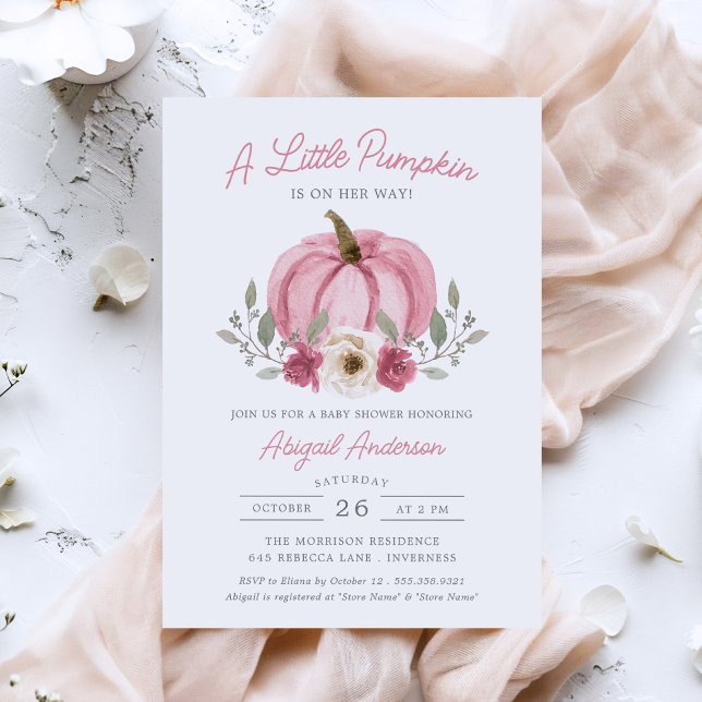 Invitación Watercolor Pequeña Calabaza Baby Shower Rosa Polvo (Subido por el creador)