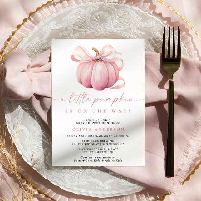 Invitación Watercolor Pequeña Calabaza Chica rosa Baby Shower (Subido por el creador)