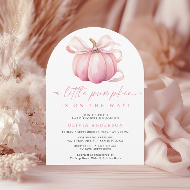 Invitación Watercolor Pequeña Calabaza Chica rosa Baby Shower (Subido por el creador)