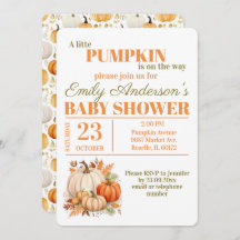 Watercolor Pequeña Calabaza Naranja Baby Shower