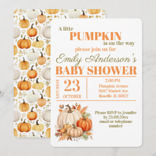 Invitación Watercolor Pequeña Calabaza Naranja Baby Shower