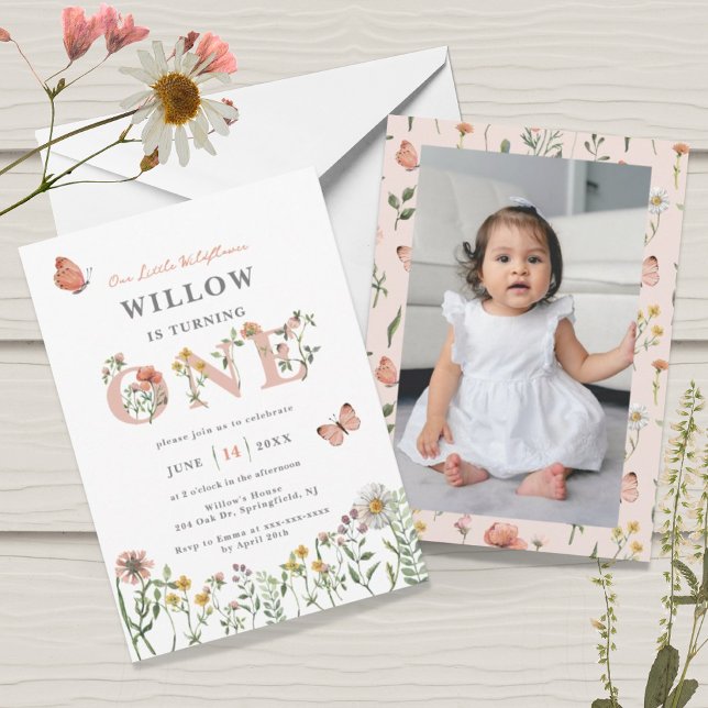 Invitación Watercolor Pequeña Flor silvestre 1er cumpleaños (Subido por el creador)